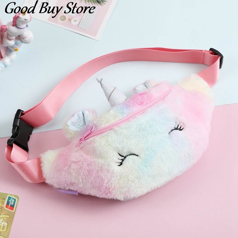 Fashion Girls Shoulder Belt Bags Children Kids Mini Waist Packs Unicorn Chest Phone Pouch Lovely Colorful Fur Waist Purse Pack 1