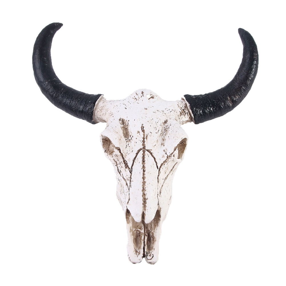 Resin Longhorn Cow Skull Head Wall Decorations Ornament 3D Animal Figurines Crafts Retro Bull Skull Crafts for Home Decoration 2